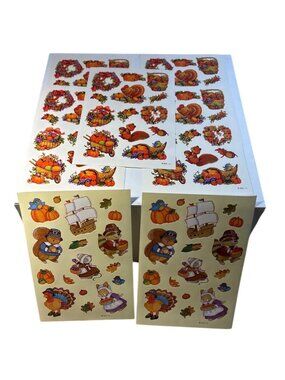 Vintage Thanksgiving Themed Sticker Sheets AGC Fall Harvest Pilgrim 7 Sheets